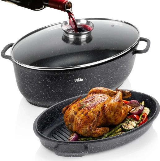 Tavă de copt din granit 3‑în‑1 cu capac GRANITICA 8 + 3,2 l, 39 × 26,5 × 18 cm