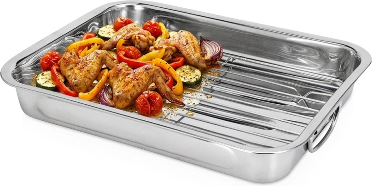 Tavă de friptură din oțel inoxidabil cu grătar detașabil 37 × 28 × 5,5 cm - 1 buc
