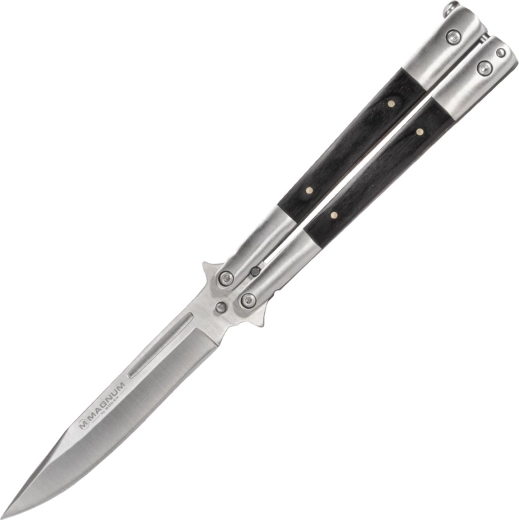 Magnum balisong Wood fluture 10,3 cm, satin, lemn pakka, inox