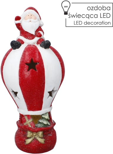 Figurină de Crăciun cu Moș Nicolae pe balon și iluminare LED
