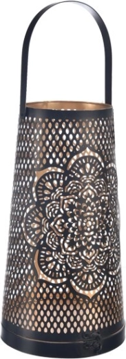 Sfeșnic metalic Mandala negru/auriu 20 cm