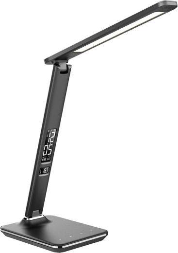 Lampiță de birou LED Solight cu display 9 W, în finisaj negru tip piele