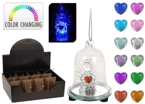 Clopoțel LED din sticlă cu îngeraș 6 × 8 cm