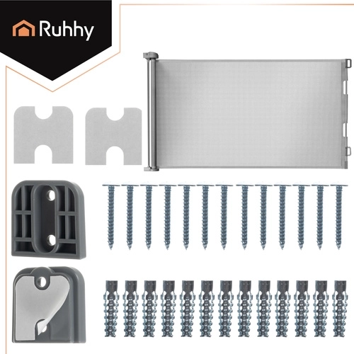 Poartă retractabilă de siguranță pentru uși și scări RUHHY, gri, până la lățimea de 157 cm
