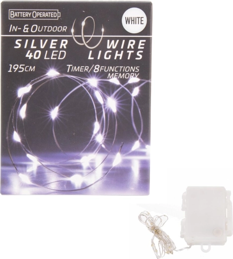 Ghirlandă LED pe fir cu 40 LED-uri albe, cu temporizator