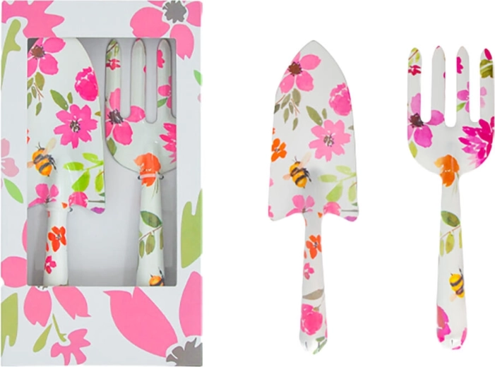 Set de unelte de grădină 2 piese cu decor floral, din fier