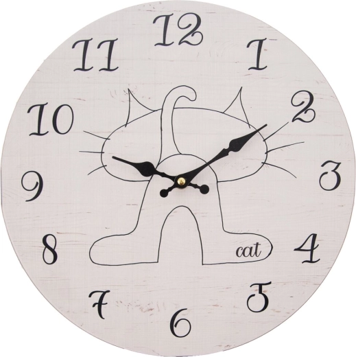Ceas de perete din lemn Cat, diametru 34 cm