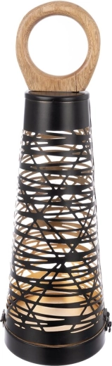 Sfeșnic Cone din metal și lemn, negru-auriu, 43 cm