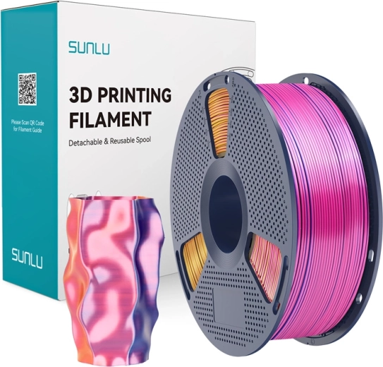 Sunlu PLA+ Silk filament tricolor roșu–galben–albastru