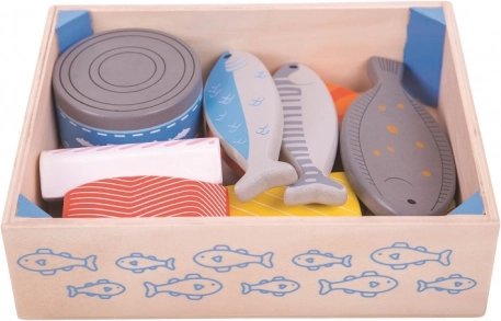 Fructe de mare din lemn în cutie Bigjigs Toys