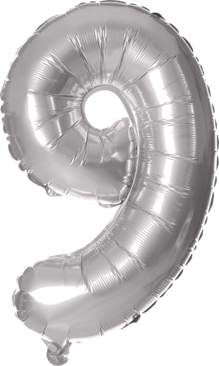 Balon din folie cifră 9, 30 cm, argintiu