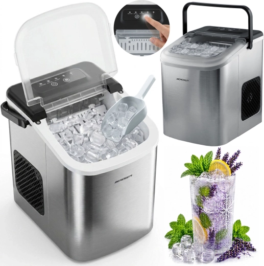 Aparat compact de făcut gheață Berdsen 12 kg/24 h, 1,1 l, argintiu