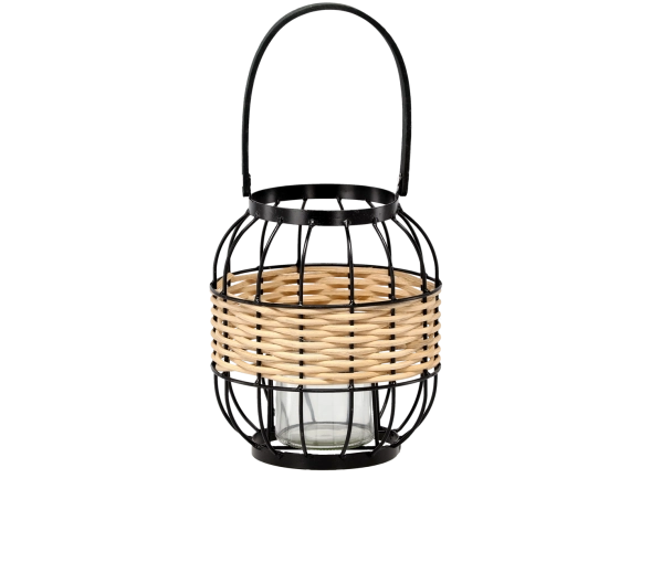 Felinar decorativ din metal și lemn cu inserție de sticlă