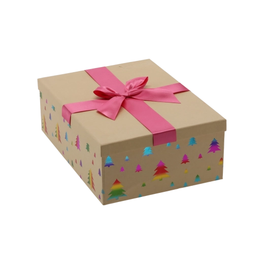 Cutie cadou de Crăciun maro cu fundă roz 26,5 × 18 × 7 cm - 1 bucată