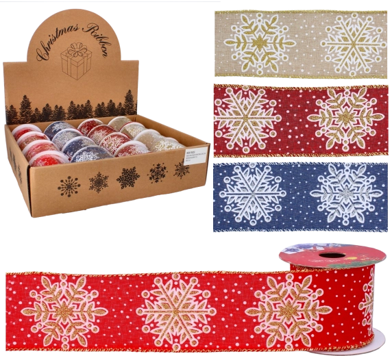 Panglică decorativă de Crăciun cu fulgi de zăpadă 6,3 cm × 2,7 m