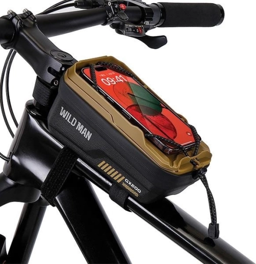 Geantă de cadru pentru bicicletă WILD MAN cu suport pentru telefon, bej nisipiu