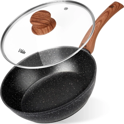 Tigaie din granit cu capac din sticlă GRANITICA WOOD 24 cm, 2,2 l