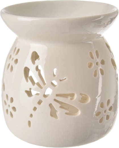 Lampă aromatică din ceramică albă cu motiv de libelulă