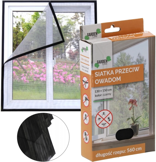 Plasă împotriva insectelor neagră 150 × 180 cm cu bandă arici