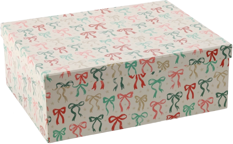 Cutie cadou cu motiv de Crăciun și fundă 41 × 32 × 15 cm - 1 bucată