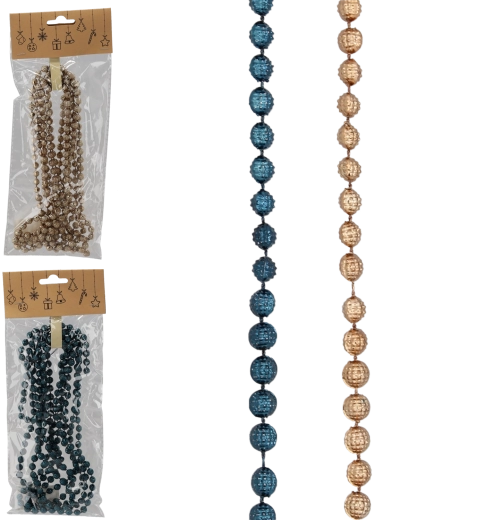 Ghirlandă decorativă cu mărgele 2,7 m în albastru închis și auriu