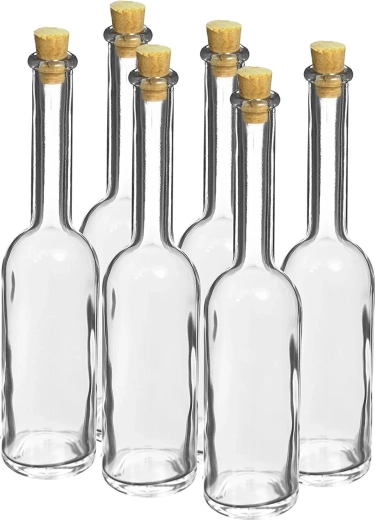 Sticlă din sticlă 100 ml cu dop de plută, set 6 buc.