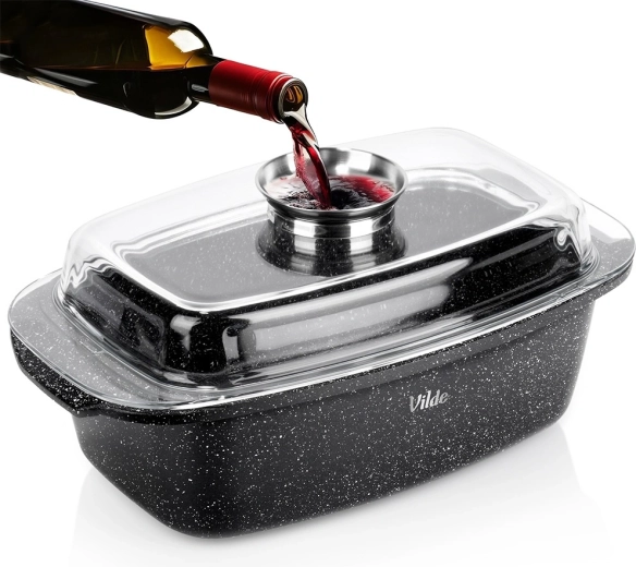 Tavă de copt din granit cu capac 5,4 l, 39 × 22 × 17,5 cm