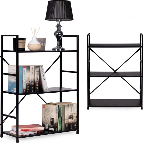 Bibliotecă din lemn cu cadru metalic LOFT, 3 rafturi ModernHome