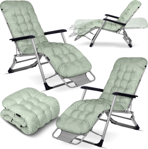 Șezlong de grădină pliabil cu pernă SOFOTEL ChillWell, set 2 bucăți, verde deschis