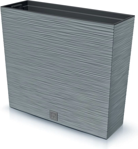 Ghiveci dreptunghiular din plastic, striat, cu inserție 58 cm – gri beton