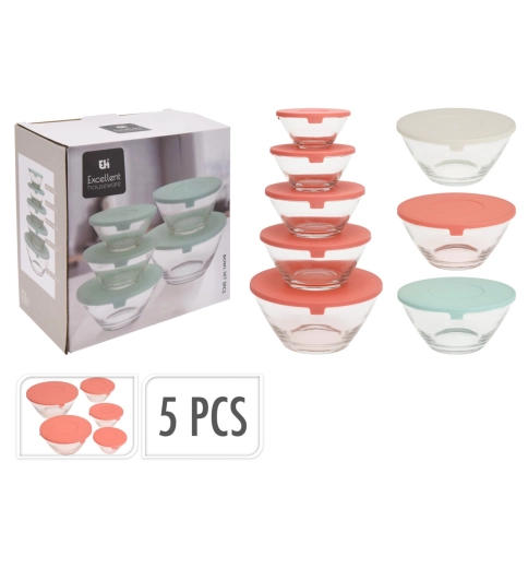 Set de boluri din sticlă cu capace, 5 buc.