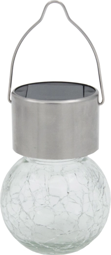 Lampă solară suspendată sferică, transparentă, inox și sticlă, 1 LED