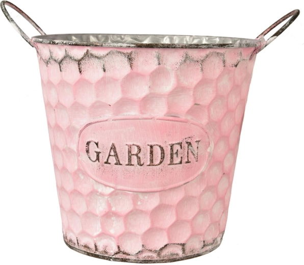 Ghiveci/mască pentru ghiveci GARDEN din tablă, roz, pătrat, 17 × 17 × 18 cm