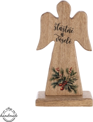Înger din lemn Mango „fericit și vesel” 20 cm - 1 bucată