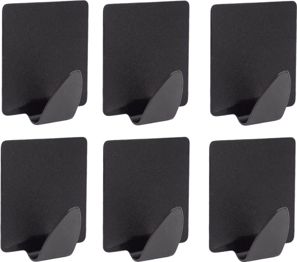 Cârlig autoadeziv din oțel, dreptunghiular, negru (6 buc)