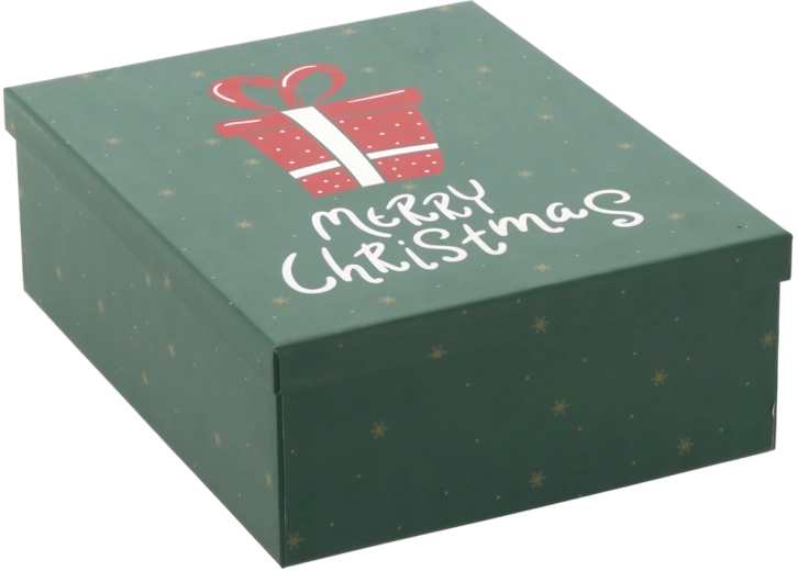 Cutie cadou de Crăciun verde, cu inscripția „Merry Christmas” 27 × 21 × 8,5 cm - 1 bucată