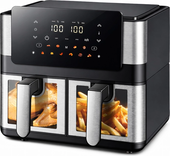 Friteuză cu aer cald (air fryer) cu două coșuri 8 l (4+4 l) 2000 W, 12 programe
