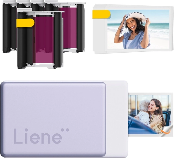 Liene Pearl N200 Pro imprimantă foto portabilă 2 × 3" cu hârtie autoadezivă, mov (set de pornire)