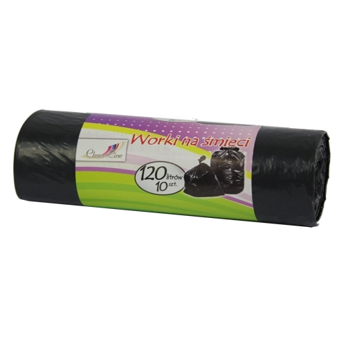 Saci de gunoi extra rezistenți 120 l cu bandă de strângere, negri (10 buc)