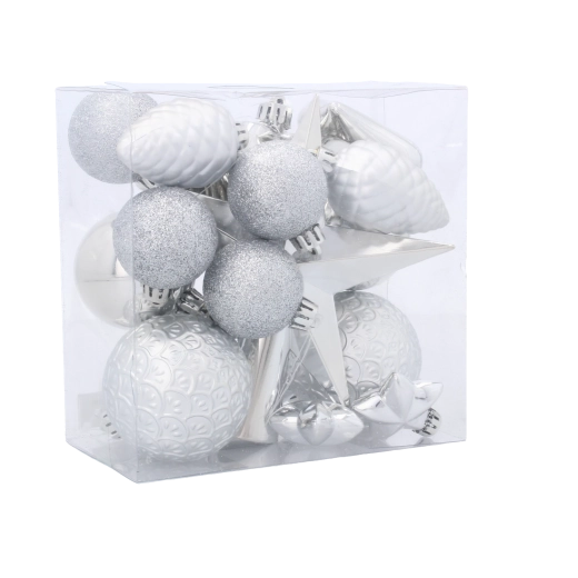 Set de 19 ornamente de Crăciun în roșu, auriu și argintiu