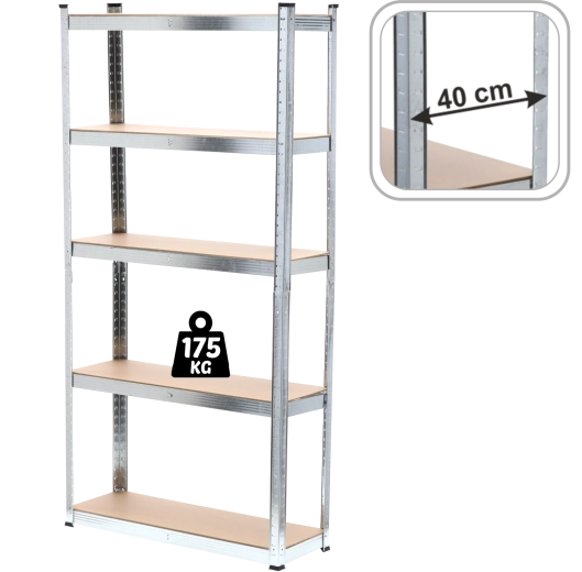 Raft metalic cu 5 niveluri 220 × 90 × 40 cm, capacitate de încărcare a poliței 175 kg