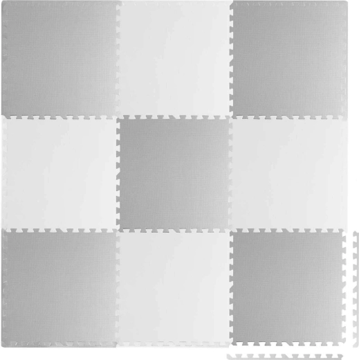 Covoraș mare din spumă tip puzzle alb-gri RICOKIDS 180 × 180 cm, 9 piese