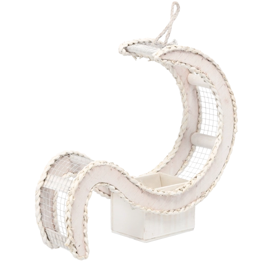 Suport/mască din lemn albă pentru ghiveci, în formă de litera S, 52 × 14 × 45 cm