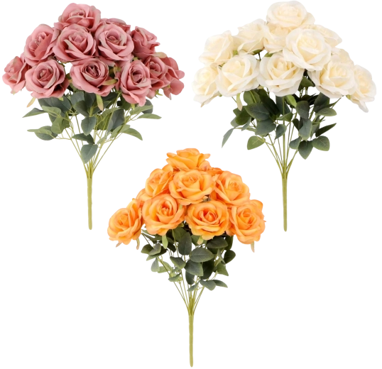Buchet artificial de trandafiri (12 flori) 47 cm – mix de culori