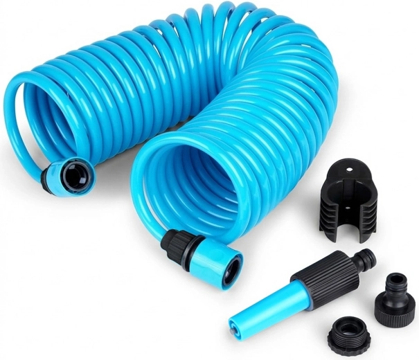 Furtun de grădină spiral 10 m cu pistol și suport