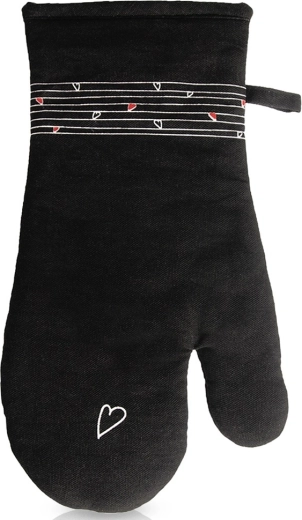 Mănușă de bucătărie din bumbac cu magnet, neagră Inimă, 32 cm