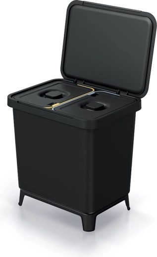 Coș de gunoi cu două compartimente 2×10 l din plastic reciclat, negru