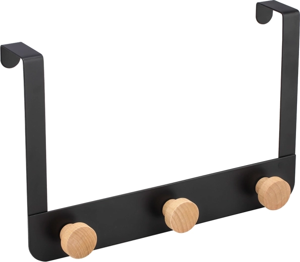 Cuier triplu pentru ușă din metal și bambus 30 × 2,5 × 20 cm