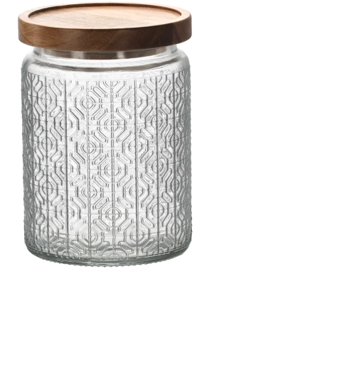 Borcan rotund din sticlă 750 ml cu capac din lemn