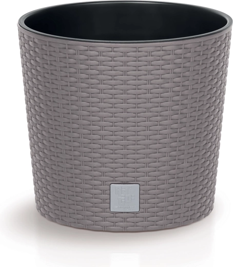 Ghiveci cu aspect de ratan cu insert 20 cm, mocca